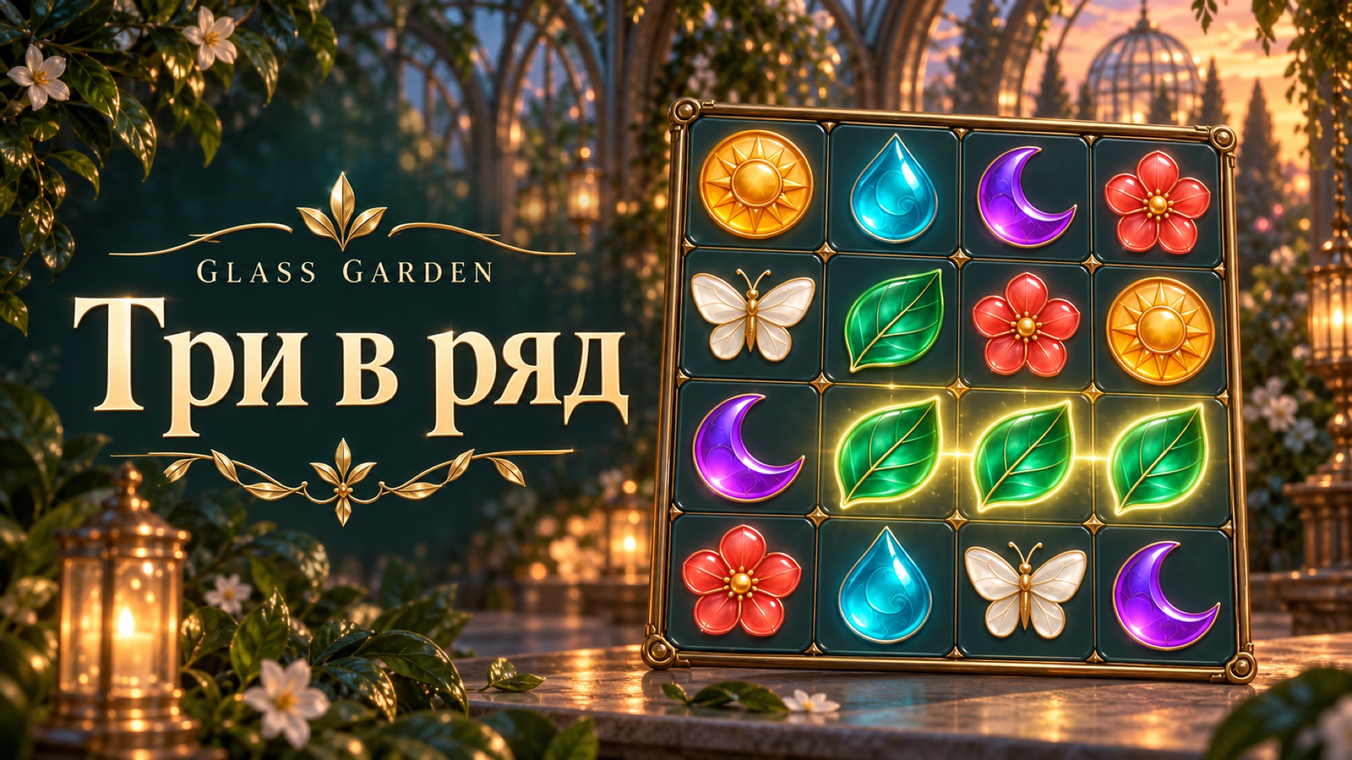 Стеклянные фигурки и тёплый свет оранжереи Glass Garden